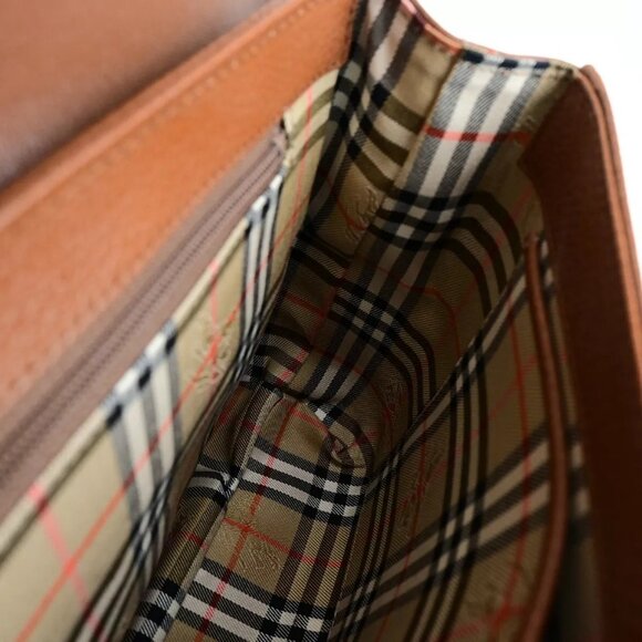 Burberrys Logo Nova Check Top Handle Hand Bag Leather Brown GHW - Picture 4 of 16